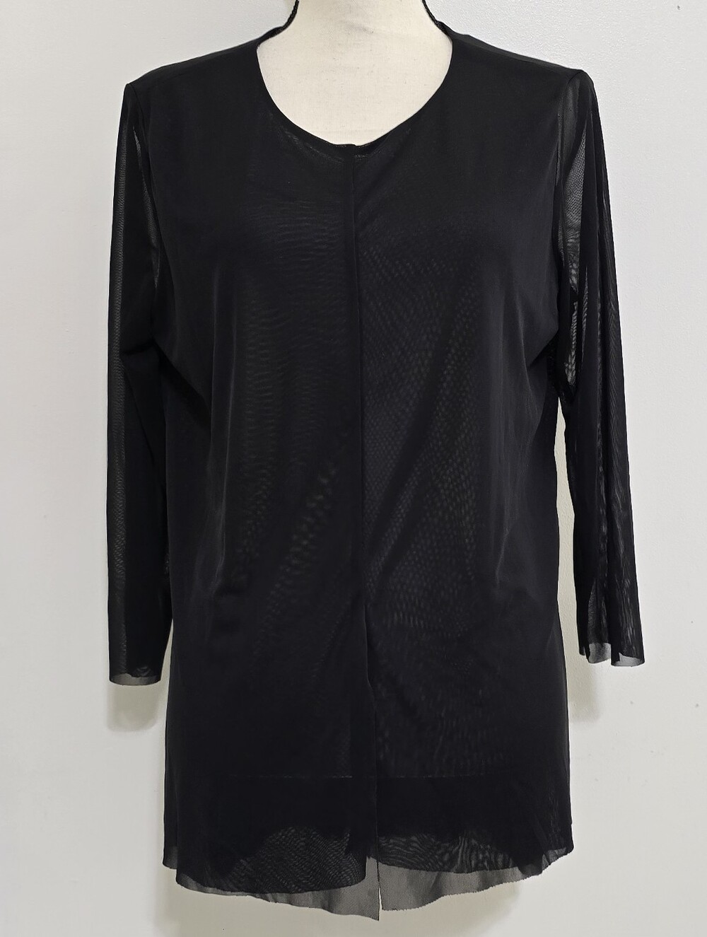 CARMEN MARC VALVO size L Long Sleeve Semi Sheer Mesh Side Slits Gothic Top Black